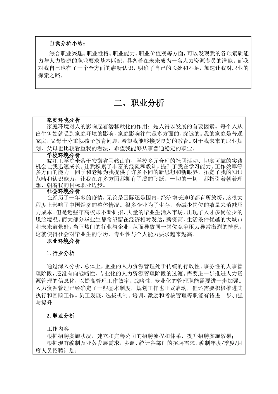 1人力资源管理专业-大学生职业规划书(1).doc_第3页