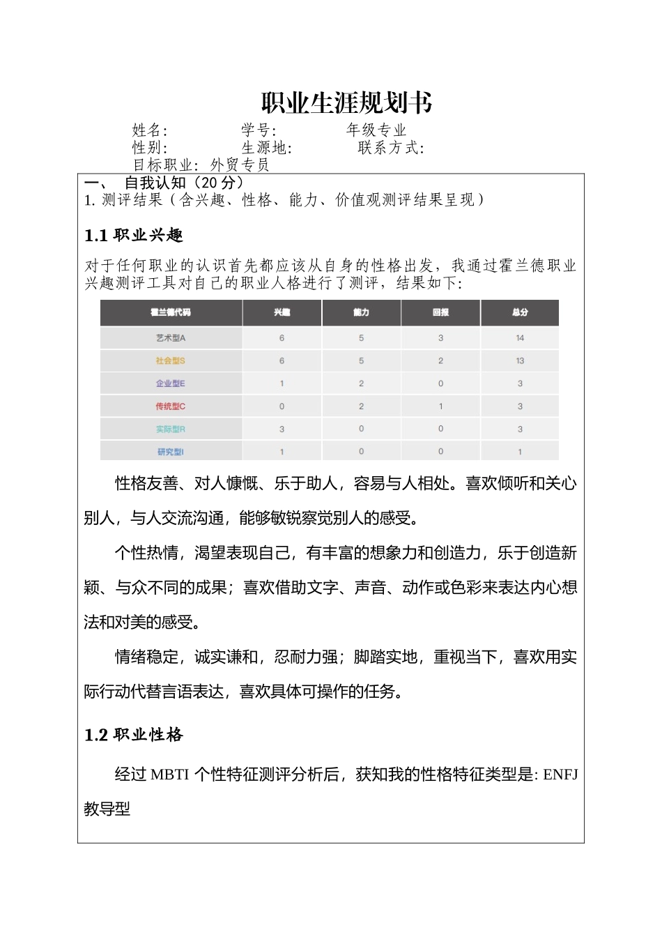 跨境电子商务专业-大学生职业生涯规划书.doc_第1页