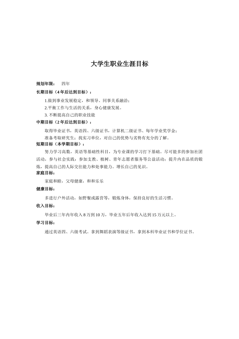 舞蹈表演专业-大学生职业生涯规划书1.doc_第2页