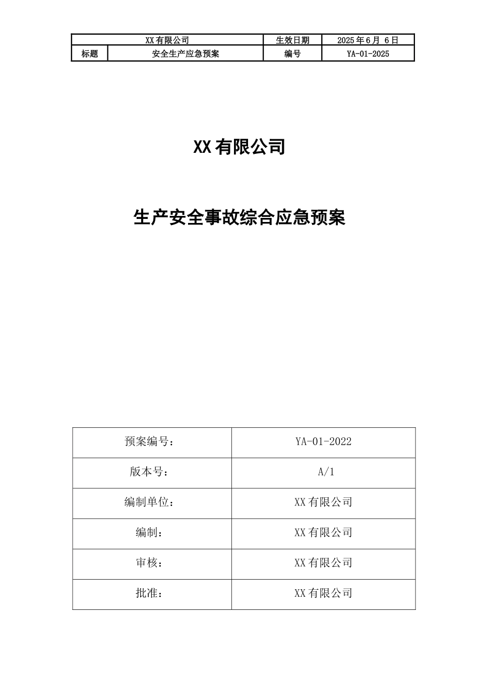 企业生产安全事故应急预案模板.docx_第1页