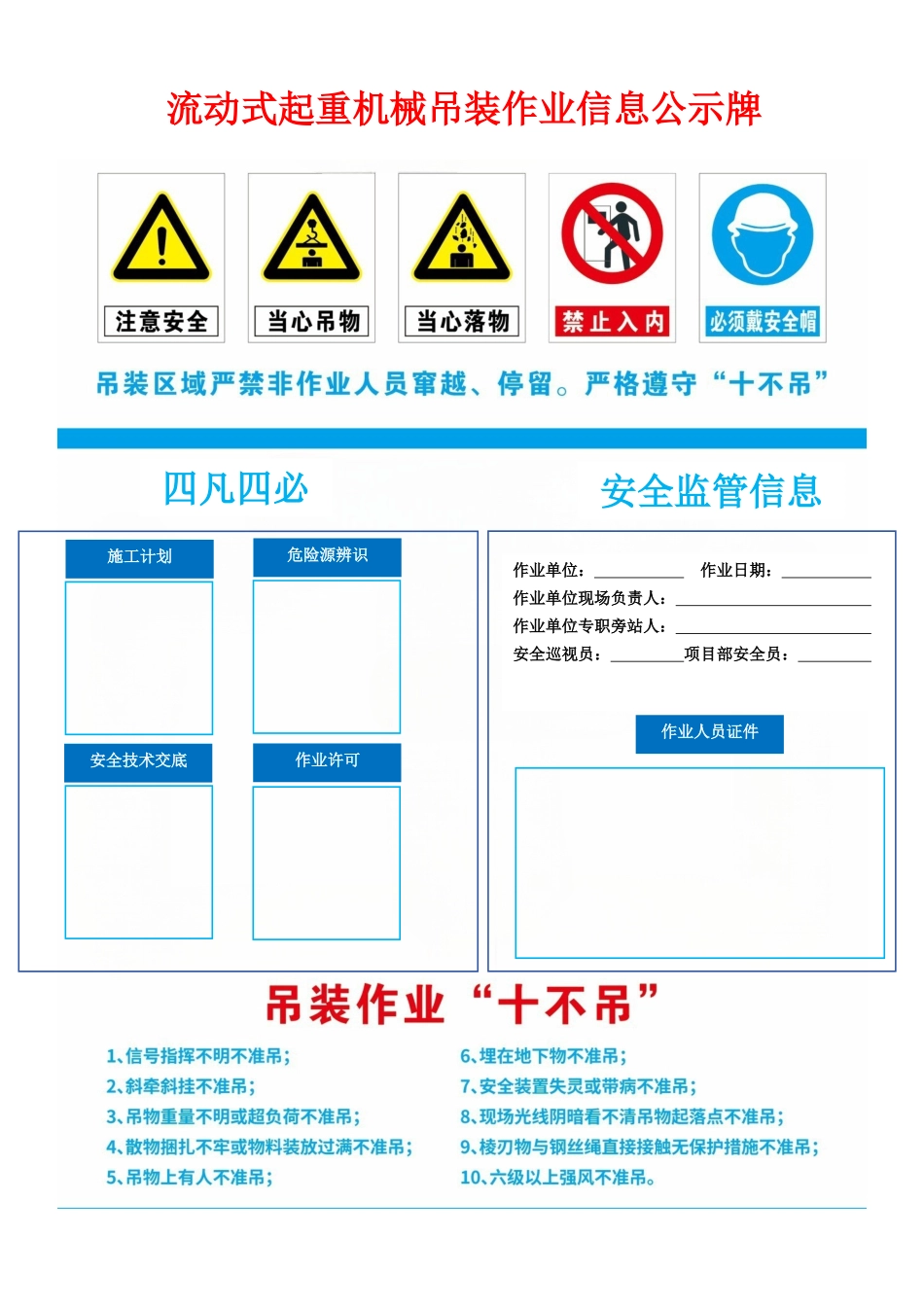 流动式起重机械吊装作业信息公示牌.docx_第1页
