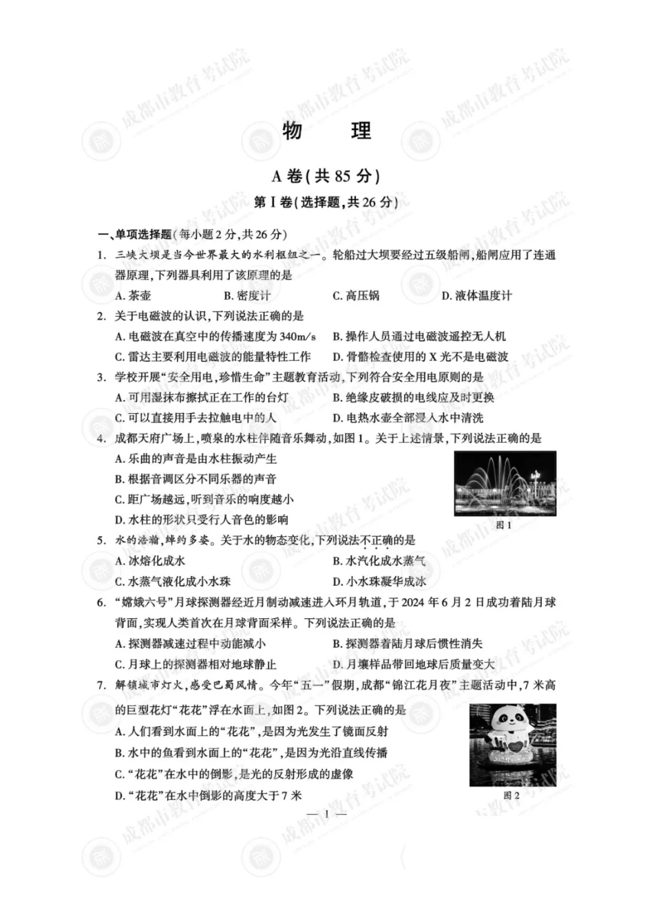 2025成都中考物理真题及答案解析.pdf_第1页