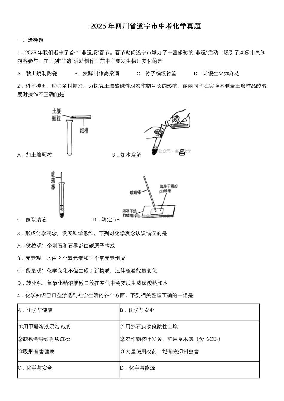2025遂宁中考化学真题及答案.pdf_第1页