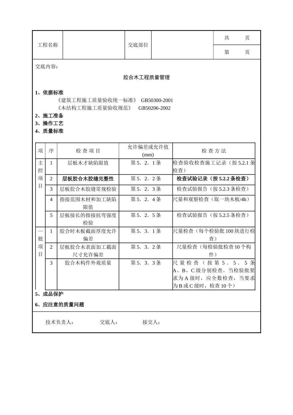 全套建筑工程、安装工程施工技术交底及安全交底-01 胶合木分项工程质量管理.doc_第1页
