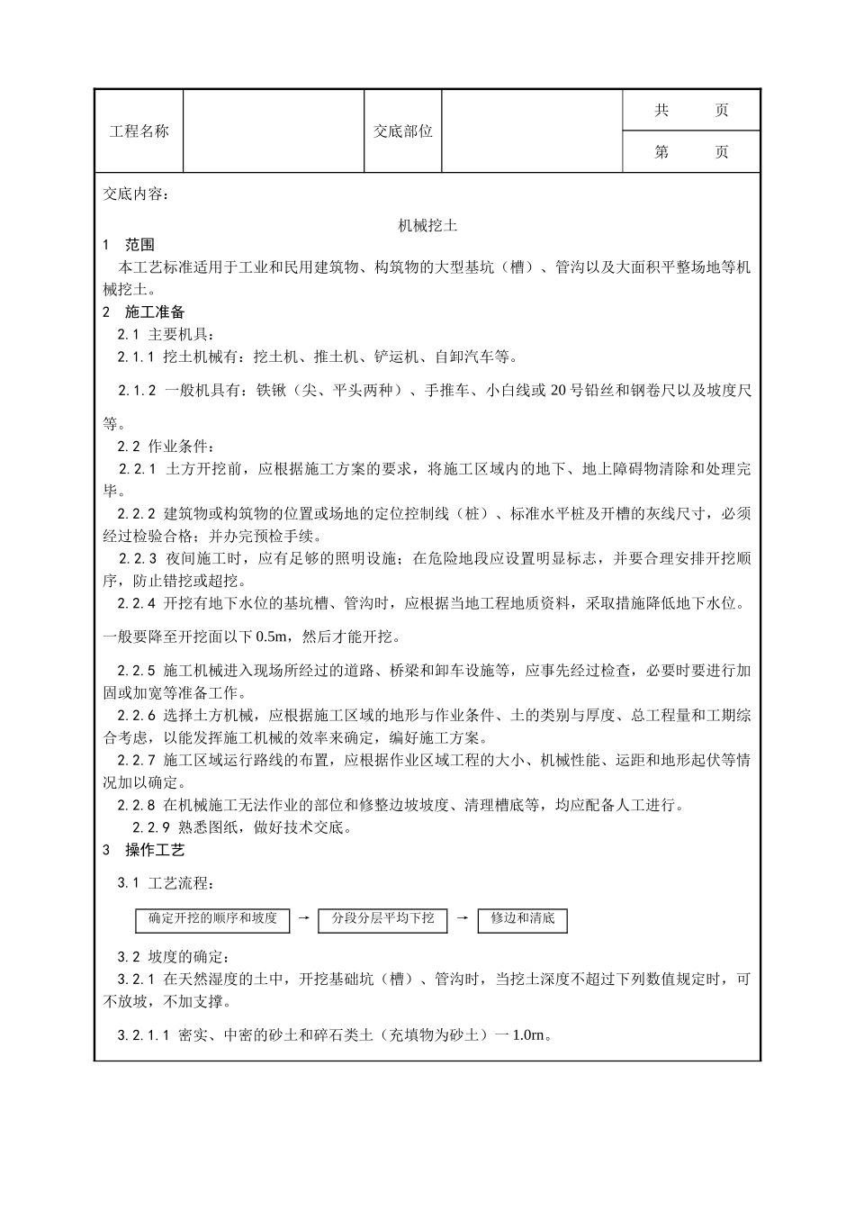 全套建筑工程、安装工程施工技术交底及安全交底-002_机械挖土施工工艺.doc_第1页