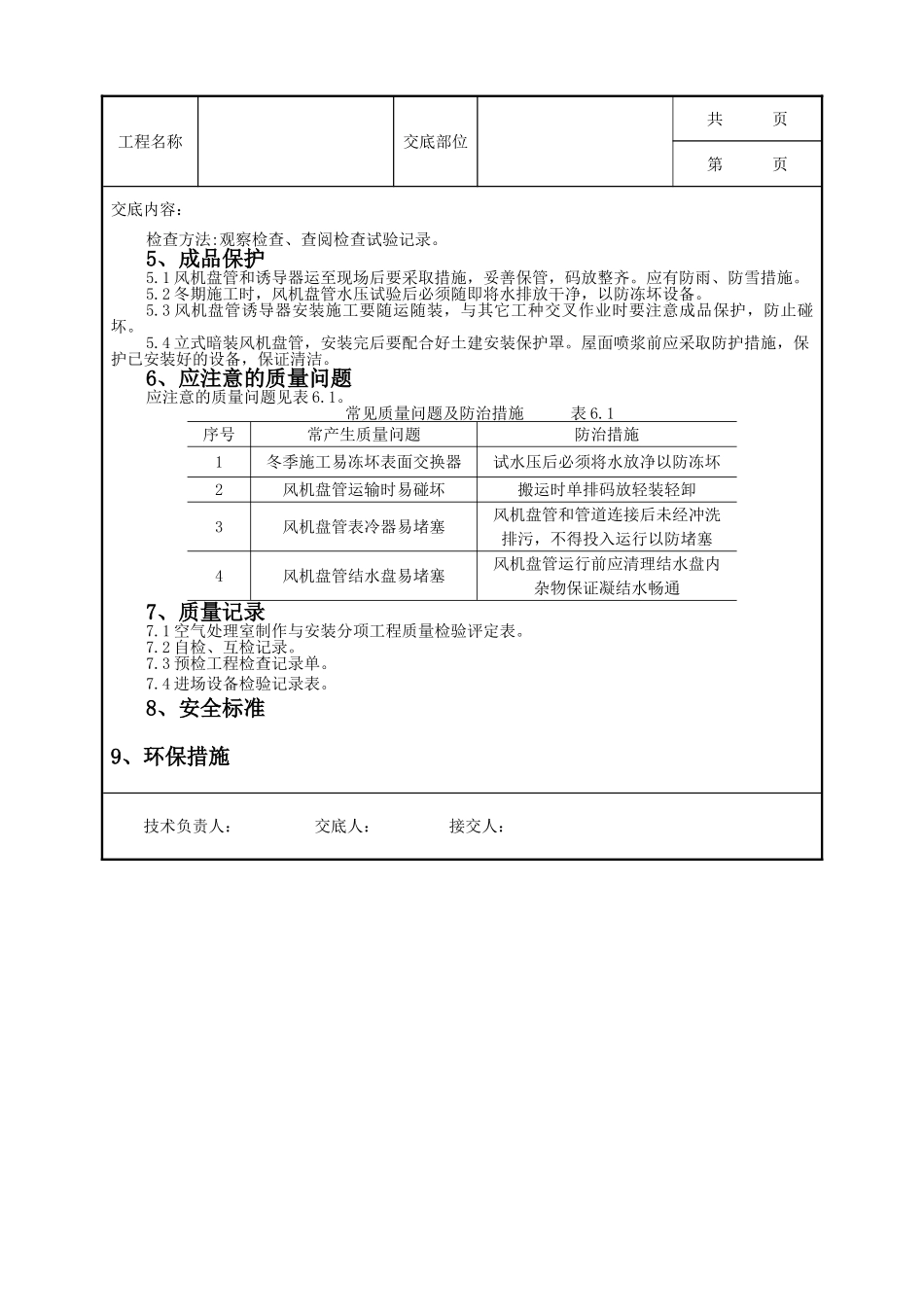 全套建筑工程、安装工程施工技术交底及安全交底-02 风机盘管及诱导器安装质量管理.doc_第2页