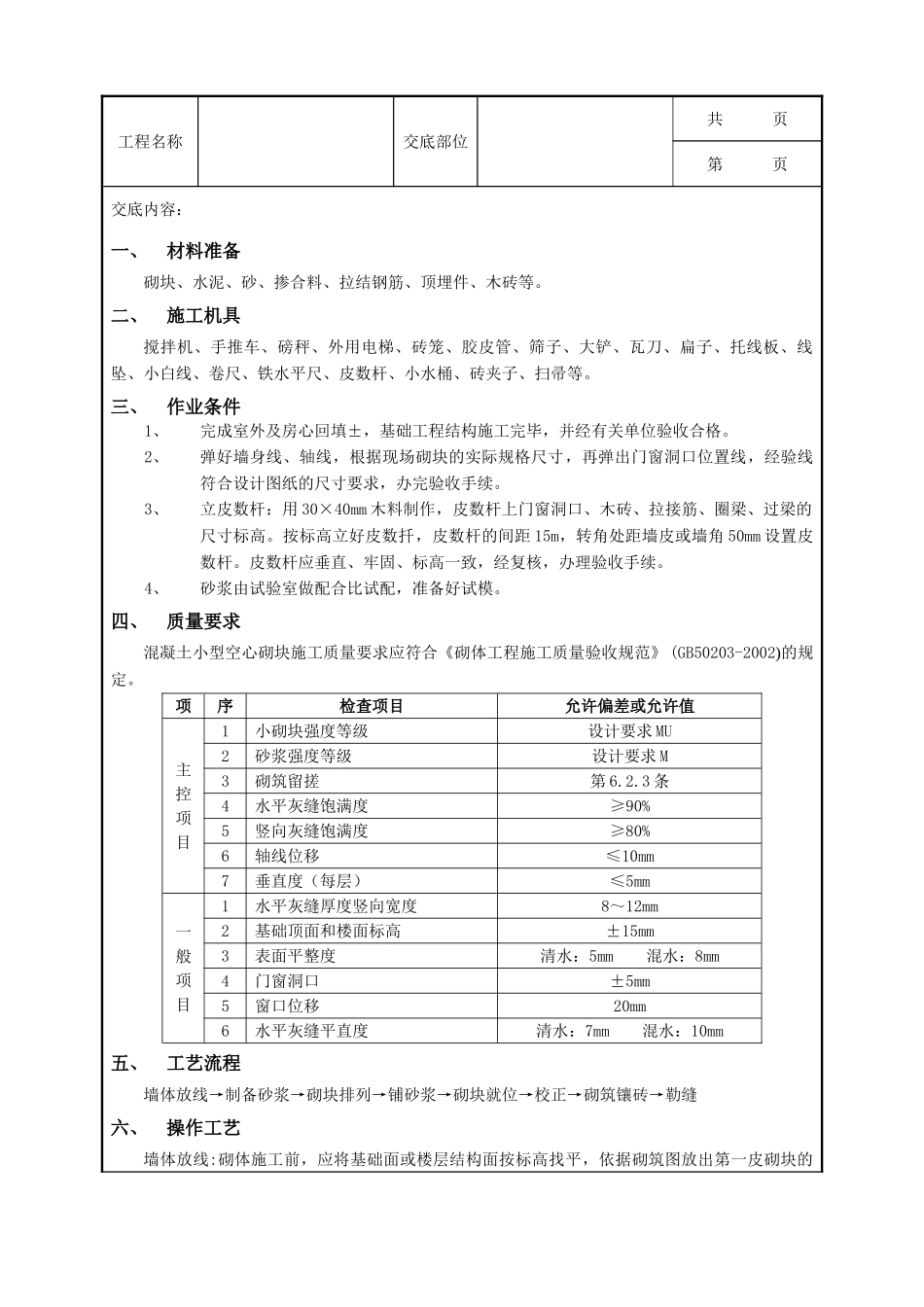 全套建筑工程、安装工程施工技术交底及安全交底-02砌块砌筑工程.doc_第1页