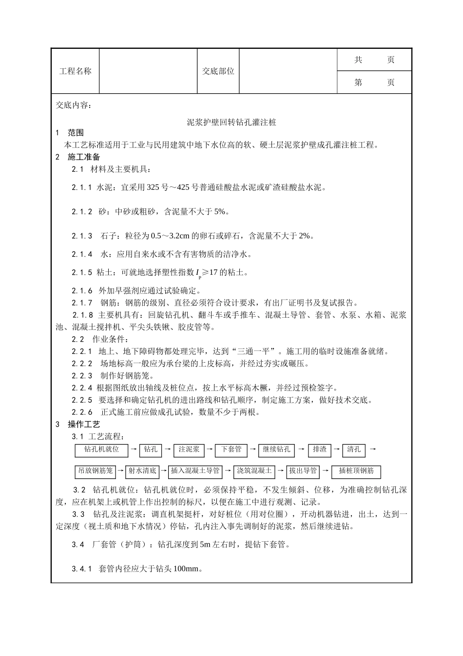 全套建筑工程、安装工程施工技术交底及安全交底-004_泥浆护壁回转钻孔灌注桩施工工艺.doc_第1页