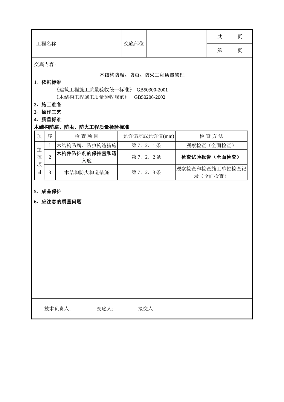 全套建筑工程、安装工程施工技术交底及安全交底-04 木结构防腐、防虫、防火分项工程质量管理.doc_第1页