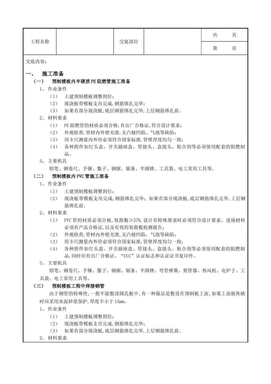 全套建筑工程、安装工程施工技术交底及安全交底-04预制楼板内管路敷设工程.doc_第1页