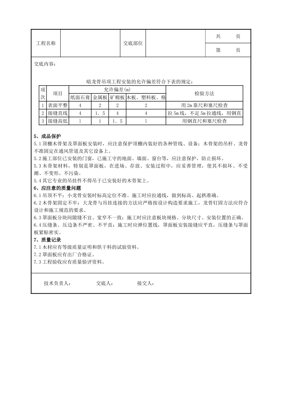 全套建筑工程、安装工程施工技术交底及安全交底-05-1 木骨架罩面板顶棚分项工程质量管理.doc_第3页
