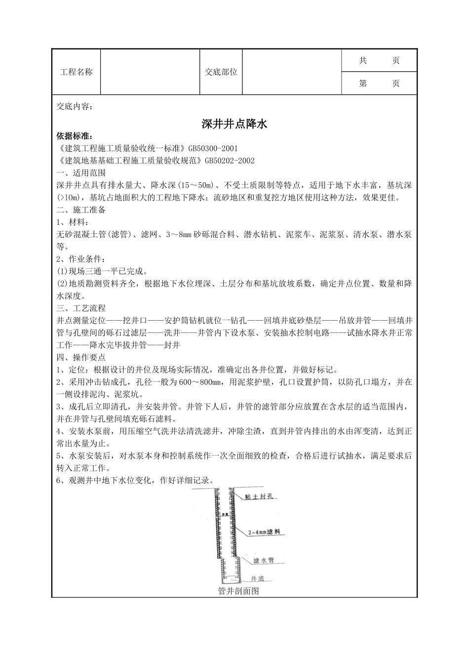 全套建筑工程、安装工程施工技术交底及安全交底-05-2 深井井点降水.doc_第1页