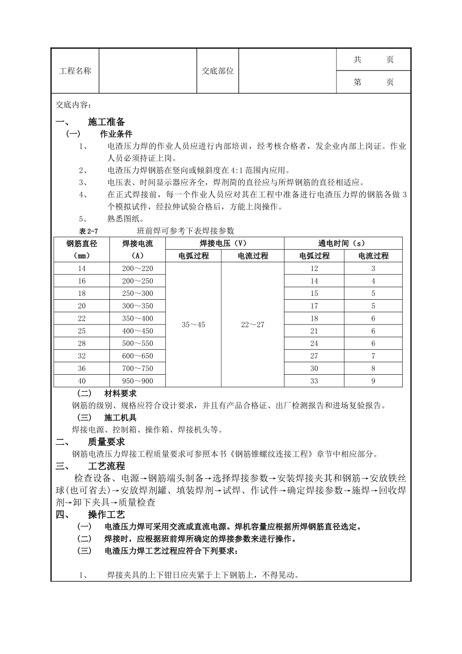 全套建筑工程、安装工程施工技术交底及安全交底-05钢筋电渣压力焊接工程.doc_第1页