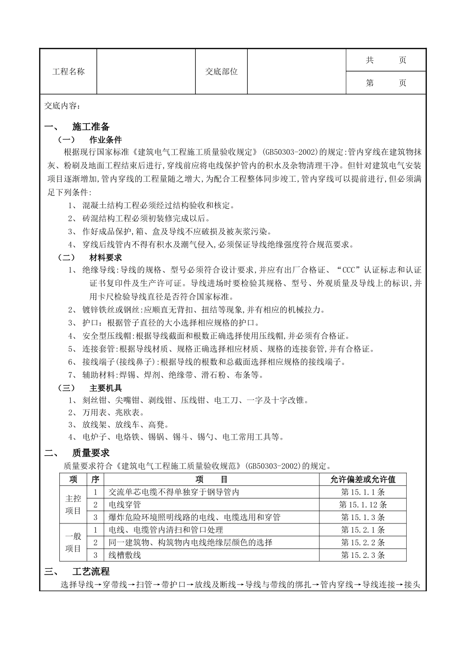 全套建筑工程、安装工程施工技术交底及安全交底-06管内配线工程.doc_第1页