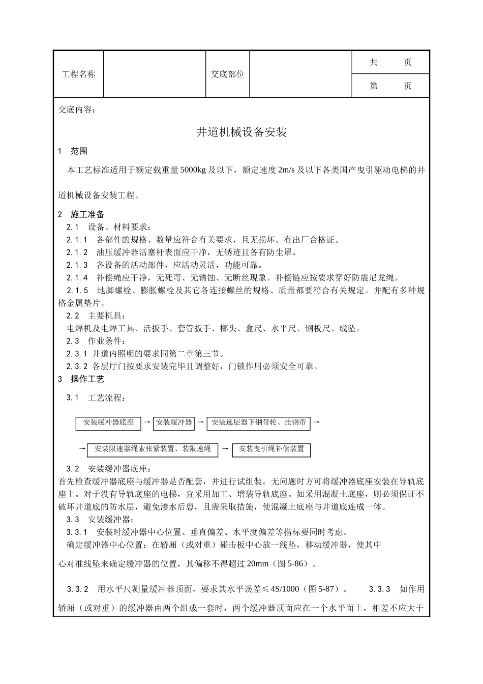 全套建筑工程、安装工程施工技术交底及安全交底-007_井道机械设备安装工艺.doc_第1页