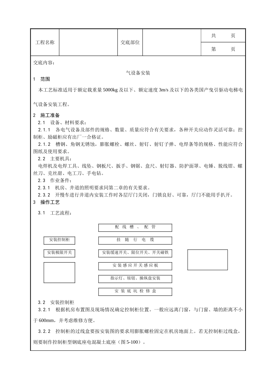 全套建筑工程、安装工程施工技术交底及安全交底-009_电气设备安装工艺.doc_第1页