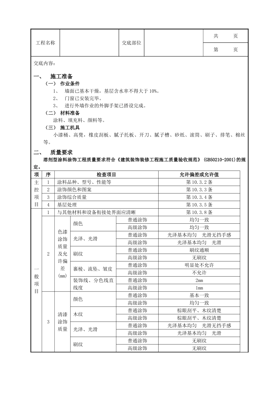全套建筑工程、安装工程施工技术交底及安全交底-09外墙涂料工程.doc_第1页