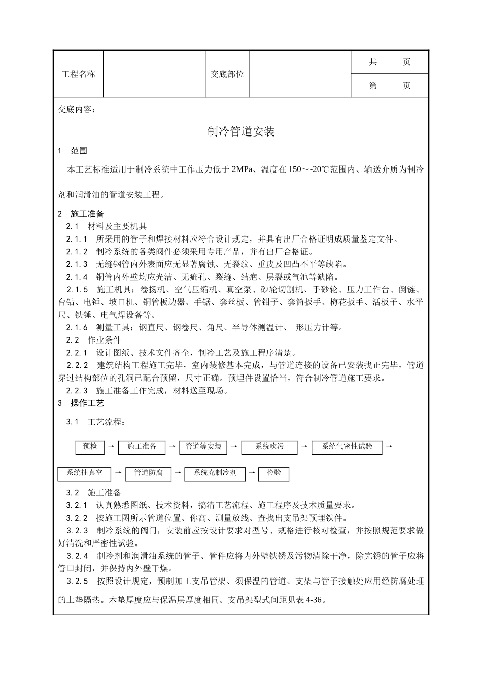 全套建筑工程、安装工程施工技术交底及安全交底-011_制冷管道安装工艺.doc_第1页