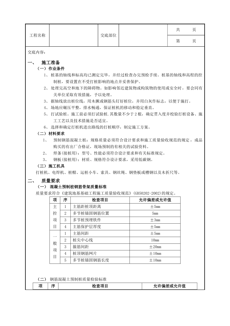 全套建筑工程、安装工程施工技术交底及安全交底-11钢筋混凝土预制桩工程.doc_第1页