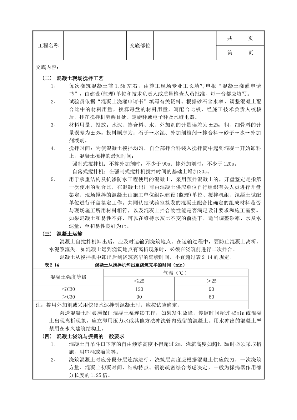 全套建筑工程、安装工程施工技术交底及安全交底-18框架结构混凝土浇筑工程.doc_第2页