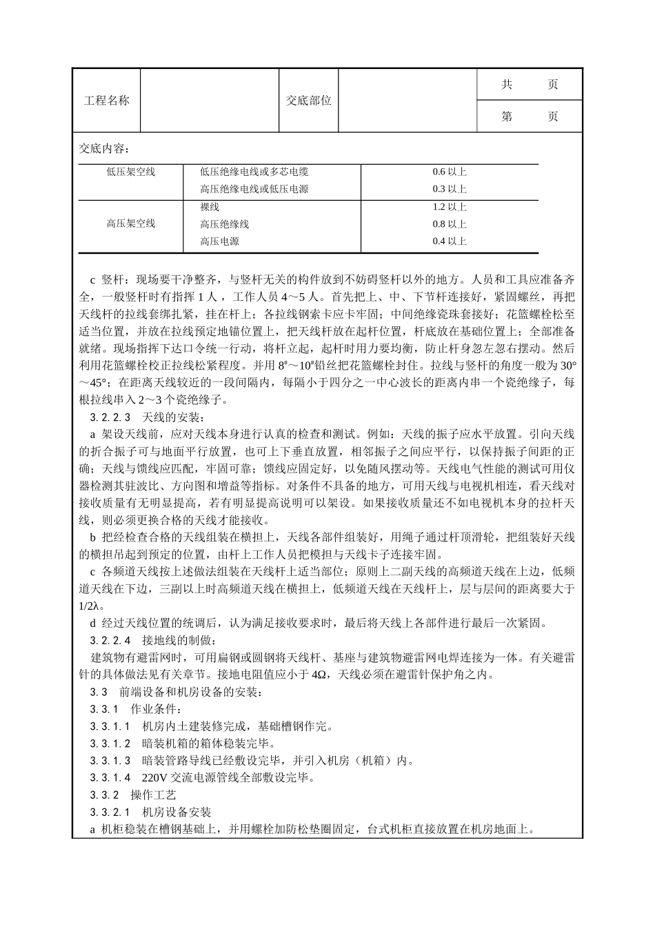 全套建筑工程、安装工程施工技术交底及安全交底-020_共用电视天线系统安装工艺.doc_第3页