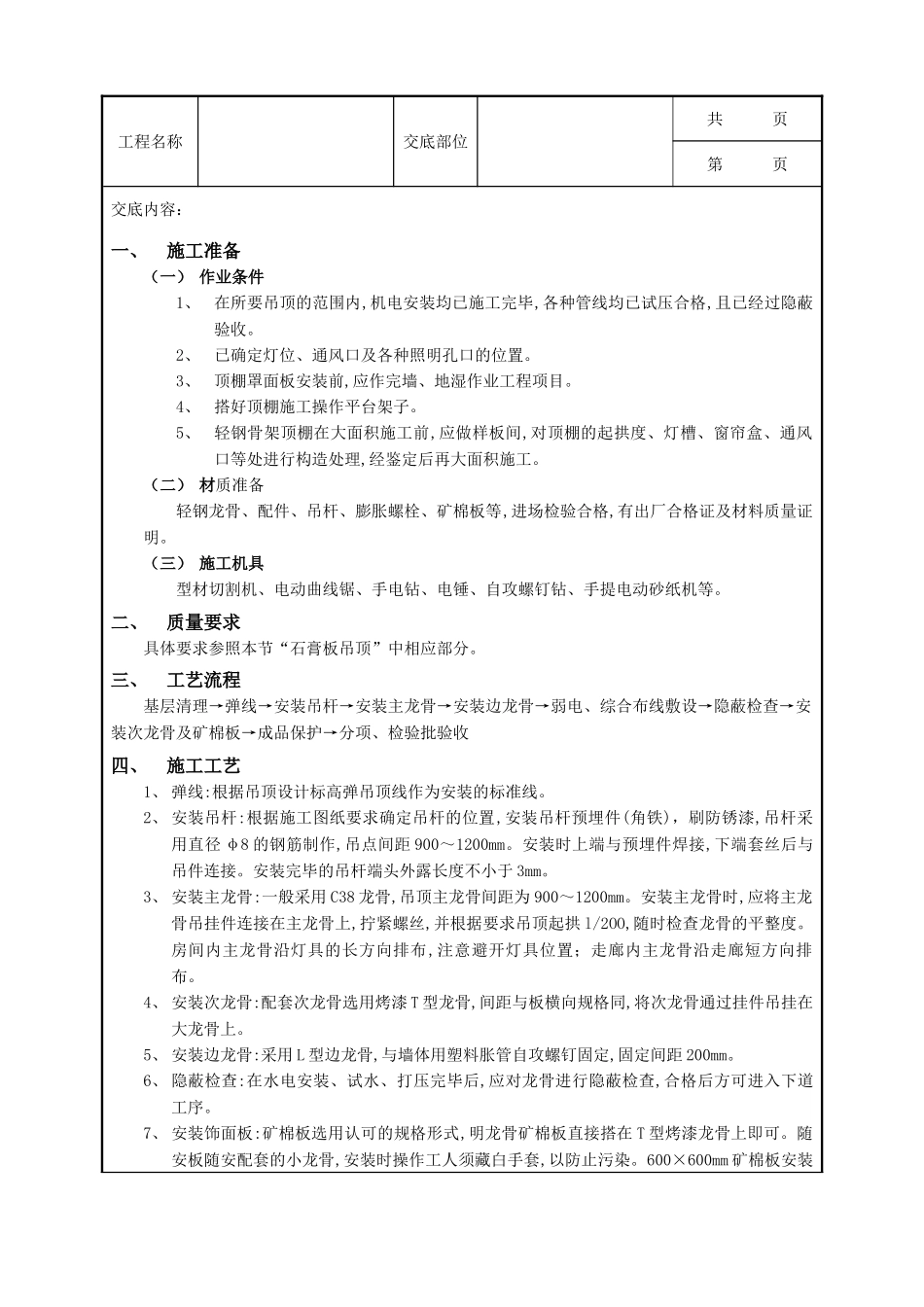 全套建筑工程、安装工程施工技术交底及安全交底-22矿棉板吊顶工程.doc_第1页