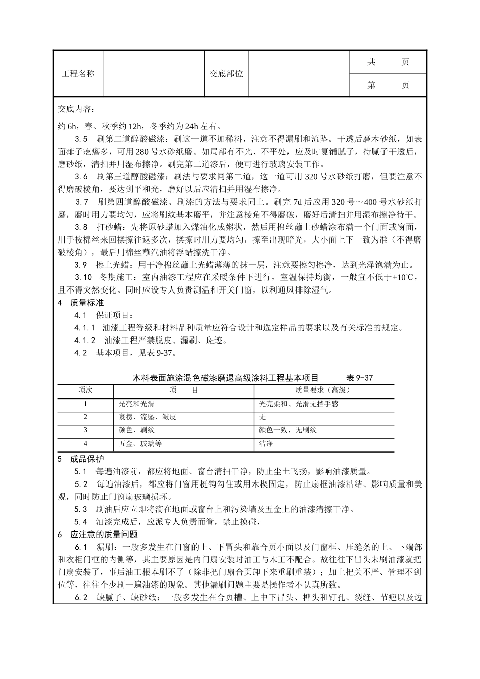 全套建筑工程、安装工程施工技术交底及安全交底-030_木料表面施涂混色磁漆磨退施工工艺.doc_第2页