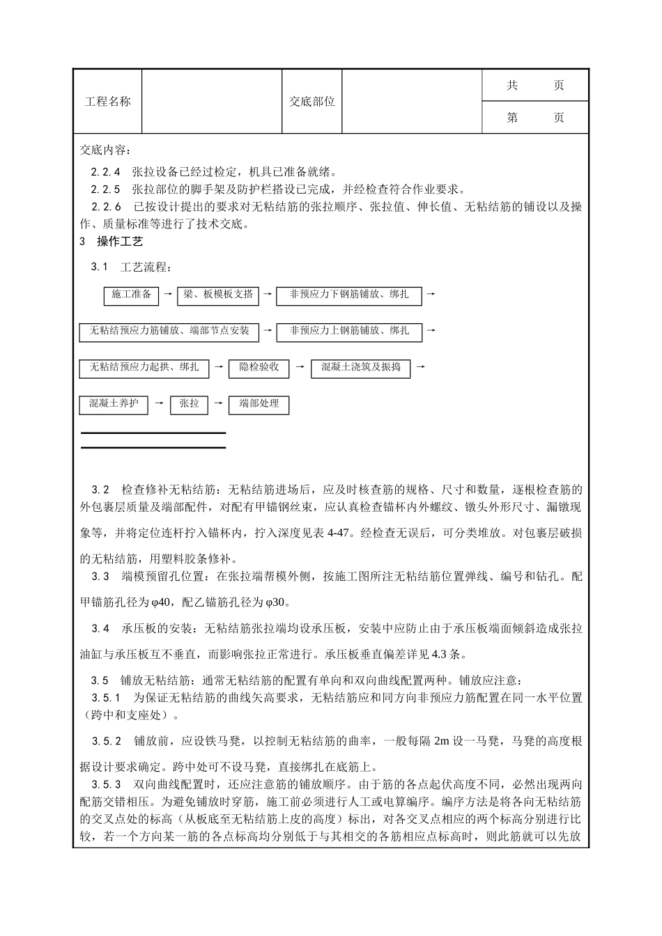 全套建筑工程、安装工程施工技术交底及安全交底-035_无粘结预应力筋工工艺.doc_第2页