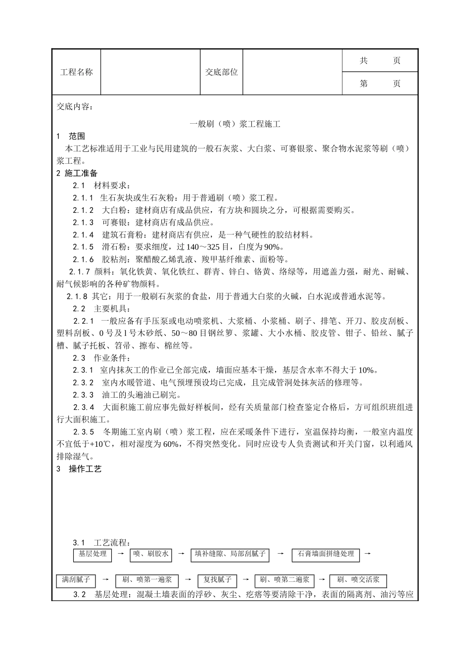 全套建筑工程、安装工程施工技术交底及安全交底-036_一般刷（喷）浆工程施工工艺.doc_第1页