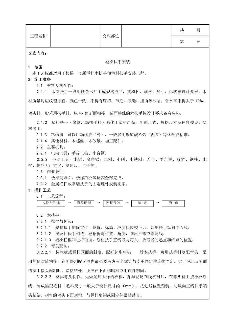全套建筑工程、安装工程施工技术交底及安全交底-042_楼梯扶手安装工艺.doc_第1页