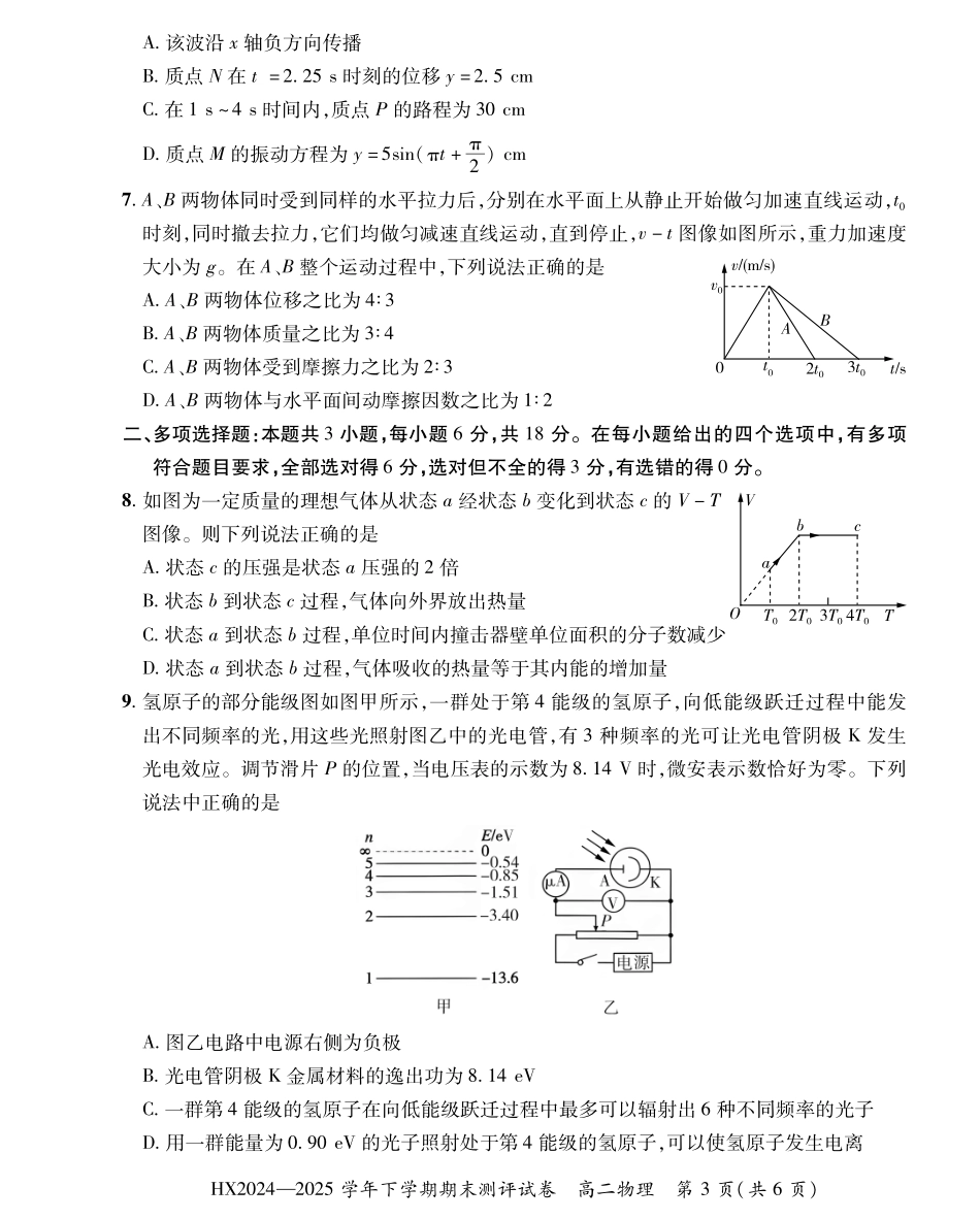 2024—2025学年下学期期末测评试卷物理.pdf_第3页