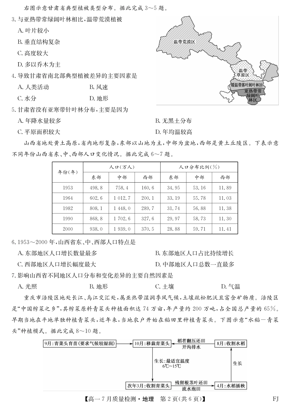 地理试卷【福建卷】【高一】福建省九师联盟2024-2025学年高一年级下学期7月质量检测(7.9-7.10).pdf_第2页