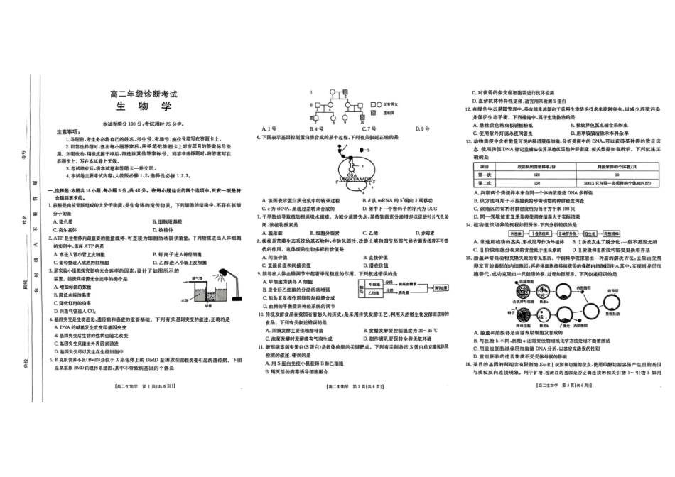 甘肃省庆阳市2024-2025学年高二下学期期末诊断生物.pdf_第1页