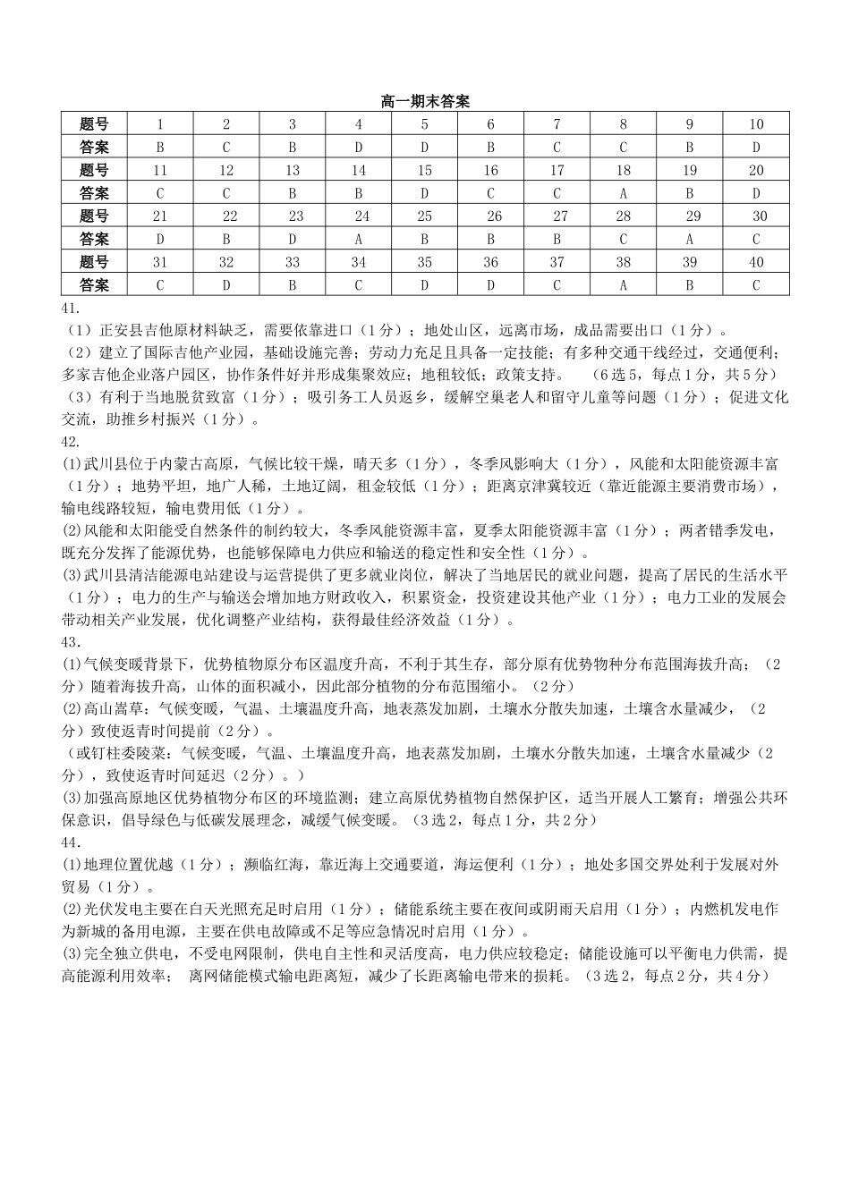 哈师大附中2024~2025学年度下学期高一期末考试地理答案.docx_第1页