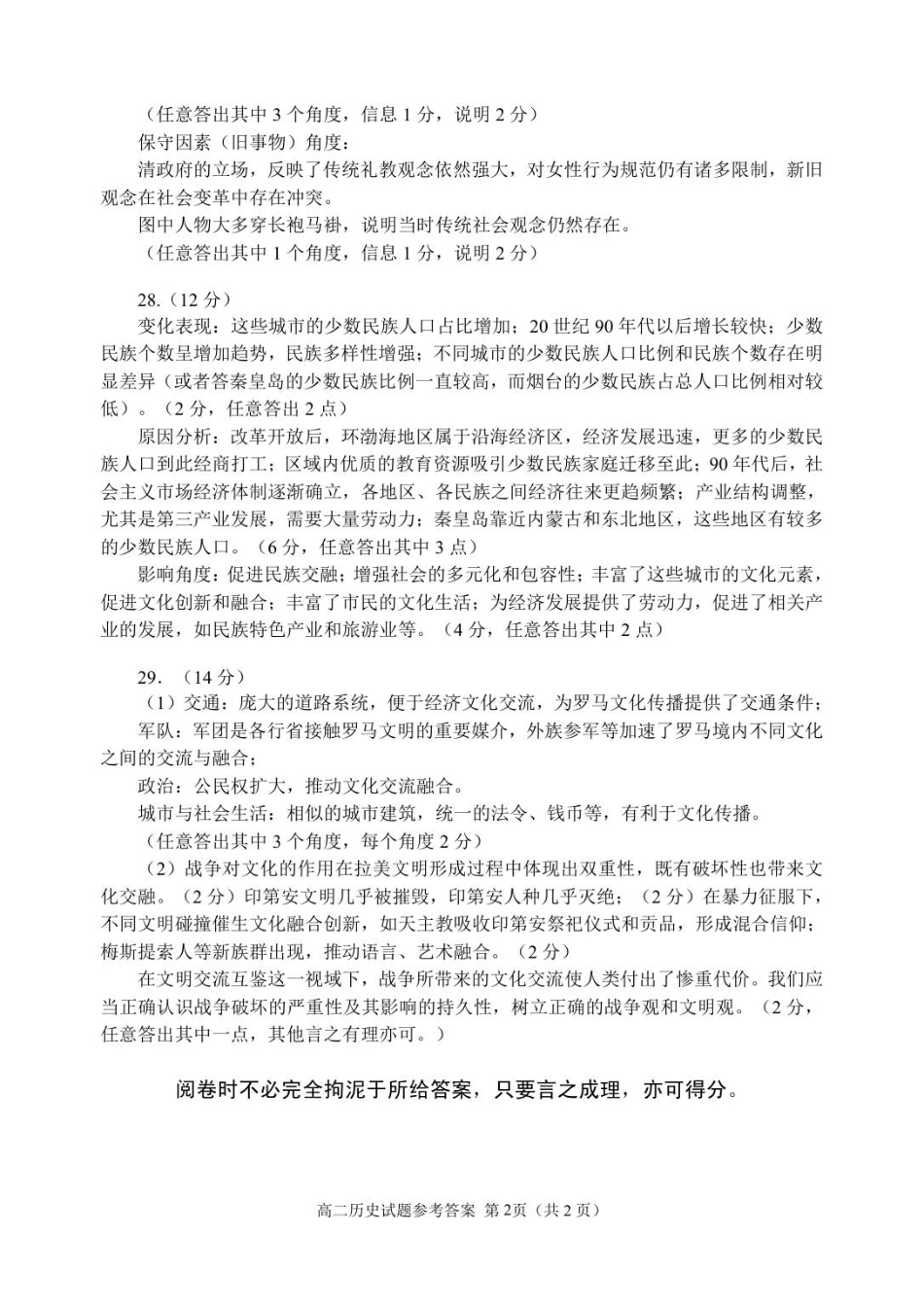 山东省威海市2024-2025学年高二下学期期末考试历史答案.pdf_第2页