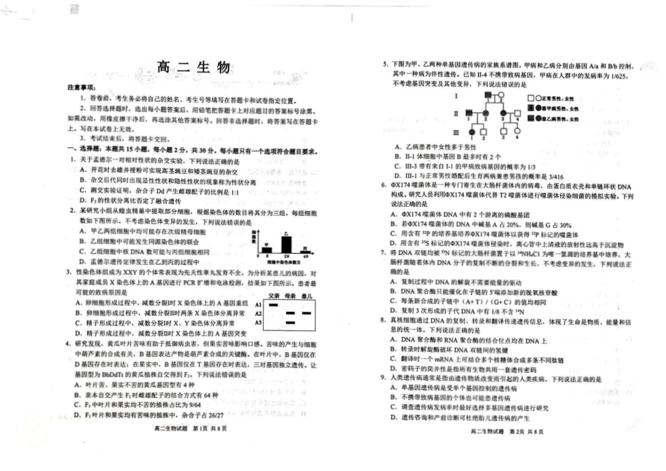 山东省威海市2024-2025学年高二下学期期末考试生物.pdf_第1页