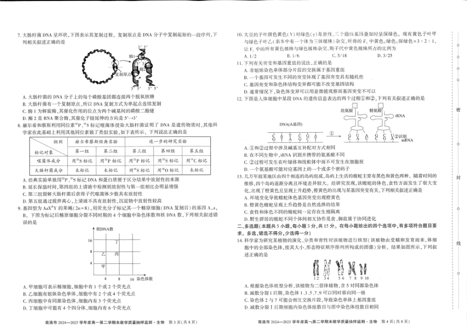 商洛市2024—2025学年度高一第二学期末教学质量抽样监测生物.pdf_第2页