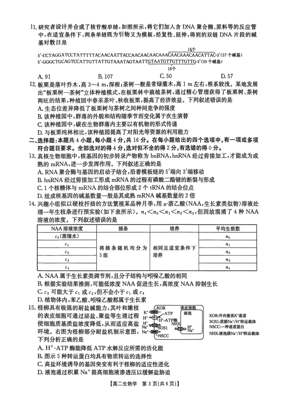 生物(25-565B)试题卷+答案【湖南卷】【高二下期末考】湖南省衡阳市金太阳2024-2025学年高二下学期7月期末考试(25-565B)(7.9-7.10).pdf_第3页