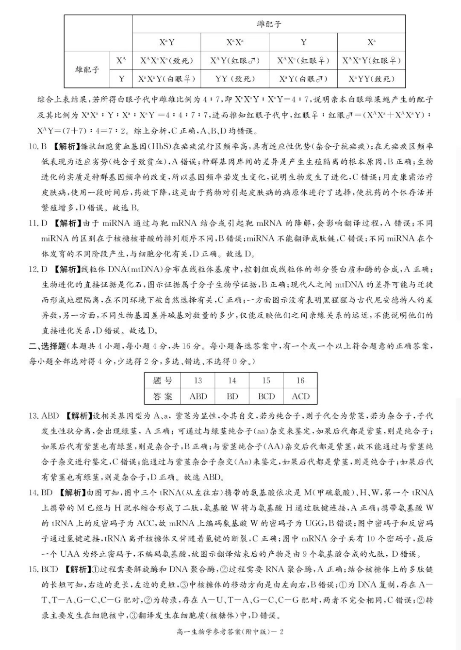 生物试卷答案【Top15强校】【高一下期末考】湖南省湖南师大附中2024-2025学年度高一第二学期期末考试（7.7-7.8）.pdf_第2页