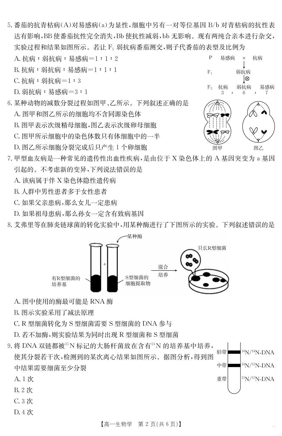生物学试卷【甘肃卷】【高一下期末考】甘肃省金太阳武威第六中学2024-2025学年高一下学期期末诊断试题（25-583A）（7.11-7.12）.pdf_第2页