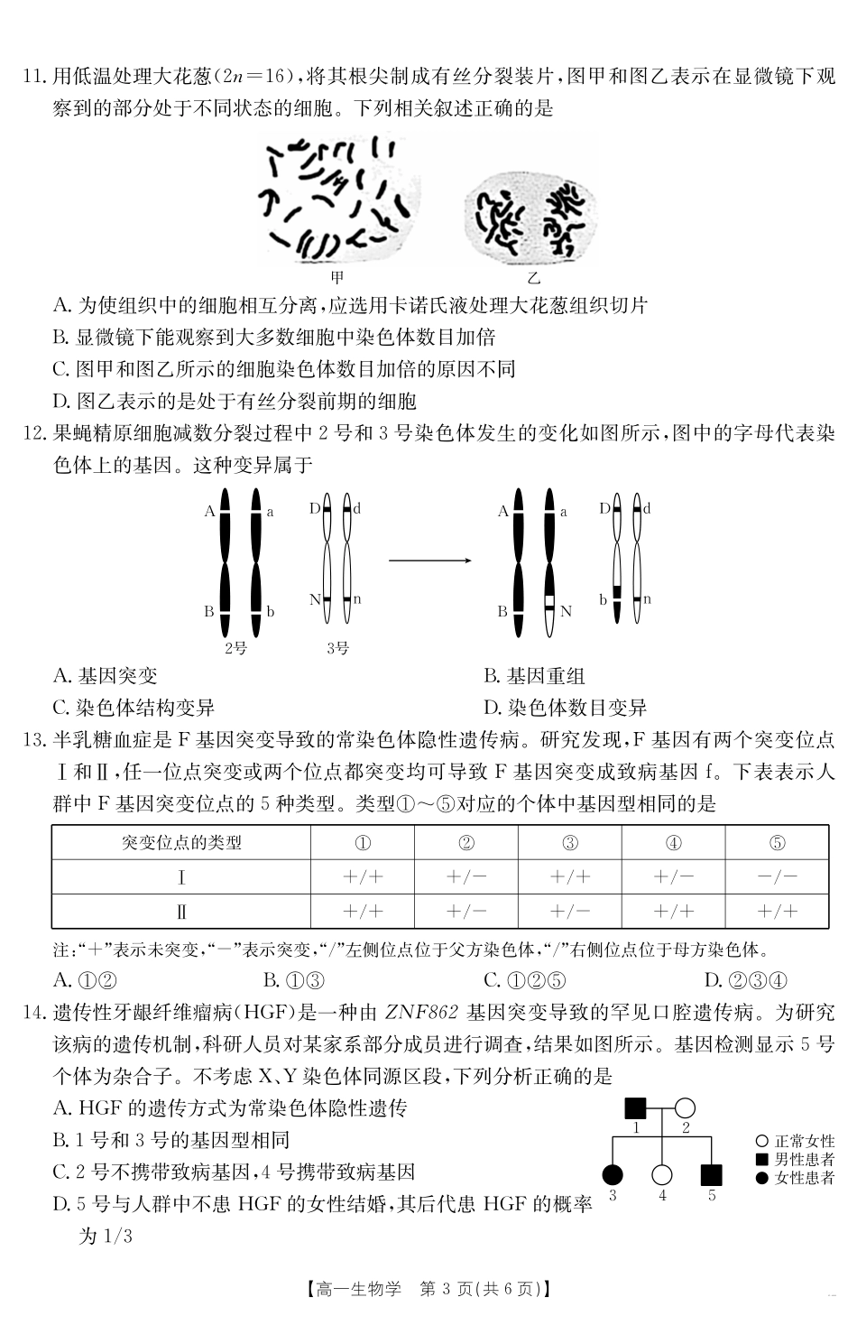 生物学试卷【甘肃卷】【高一下期末考】甘肃省天水市金太阳2024-2025学年高一下学期期末阶段性检测（25-602A）（7.11-7.12）.pdf_第3页