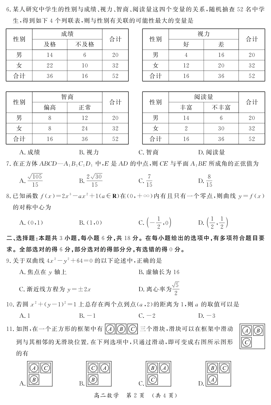 数学-河南省开封市2024-2025学年高二下学期期末调研.pdf_第2页