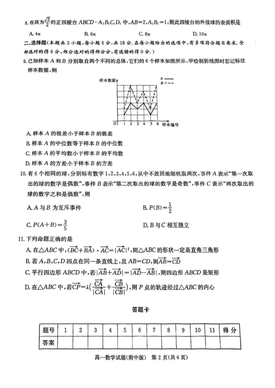 数学试卷【Top15强校】【高一下期末考】湖南省湖南师大附中2024-2025学年度高一第二学期期末考试（7.7-7.8）.pdf_第2页