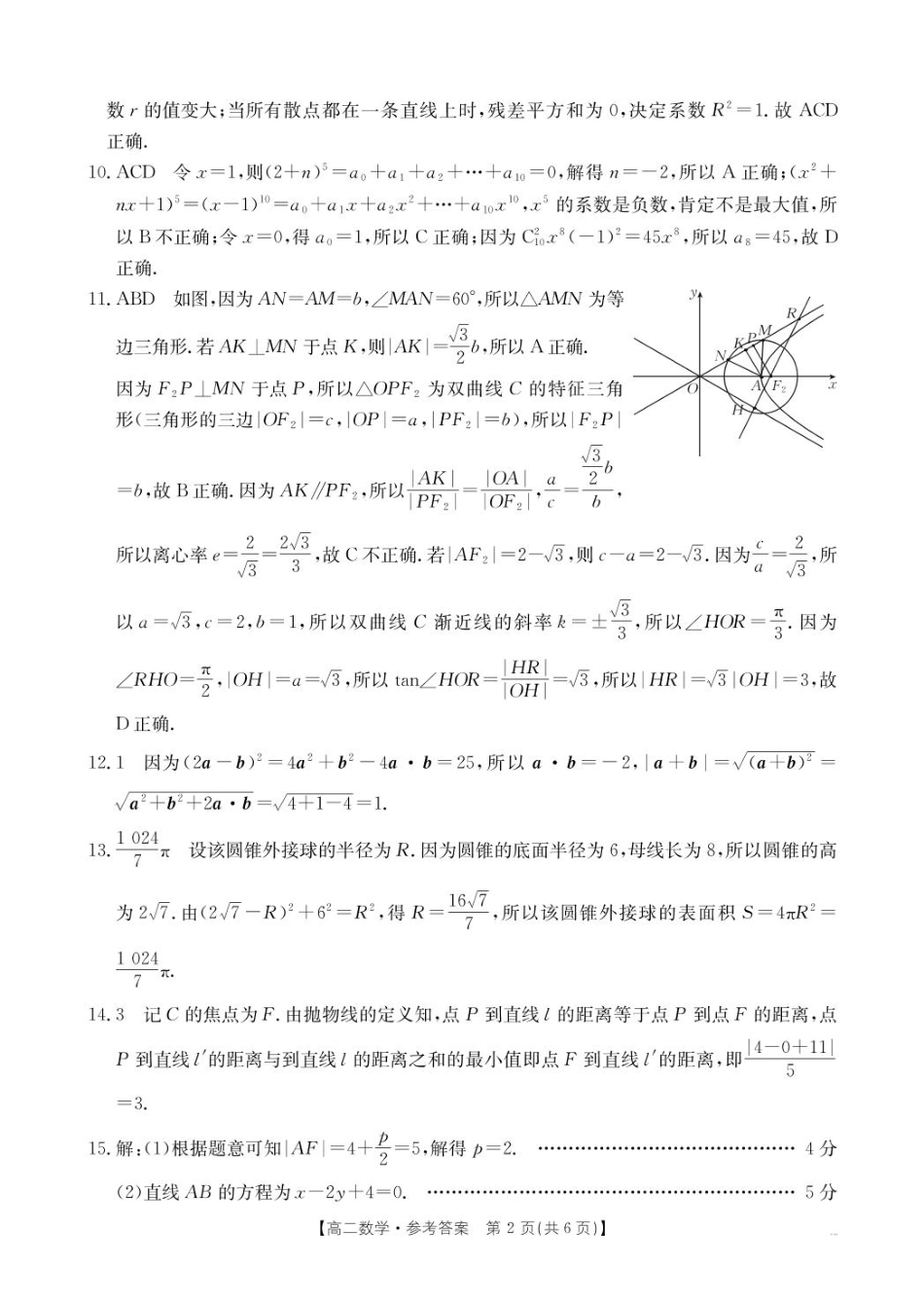 数学试卷答案【西北卷】【高二下期末考】陕西省商洛市2024-2025学年度第二学期高二年级末教学质量抽样监测（7.9-7.10）.pdf_第2页