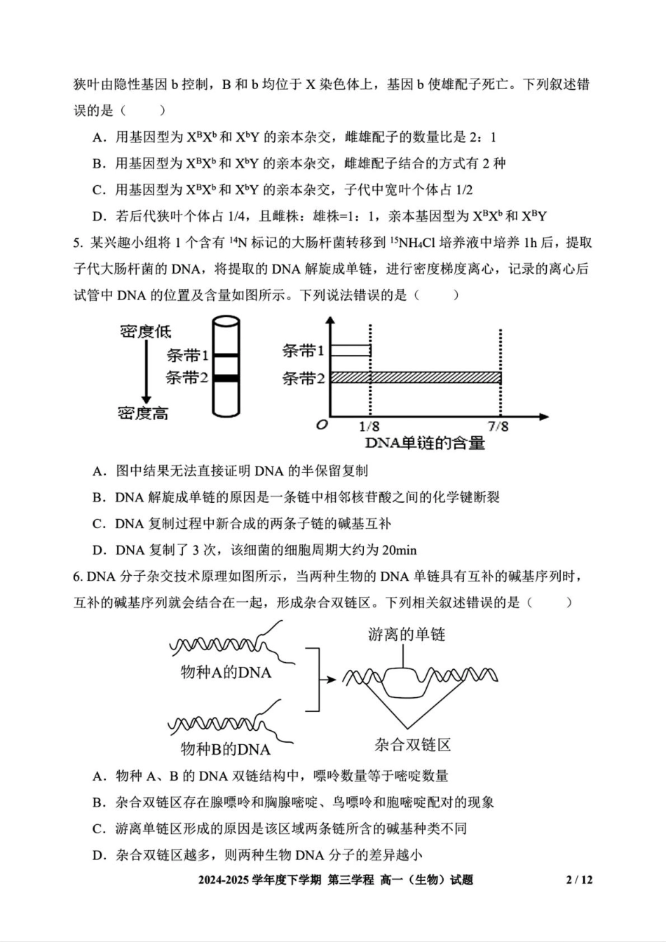 长春市十一高中2024-2025学年高一下学期第三学程考试（期末）生物+答案.pdf_第2页