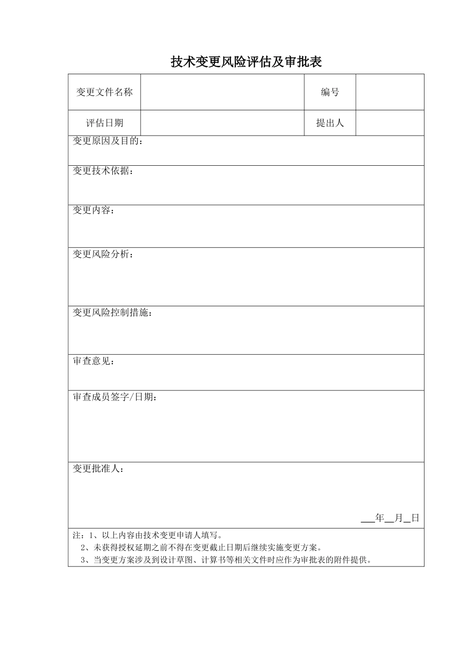 技术变更风险评估及审批表（根据情况填写备用）.doc_第1页