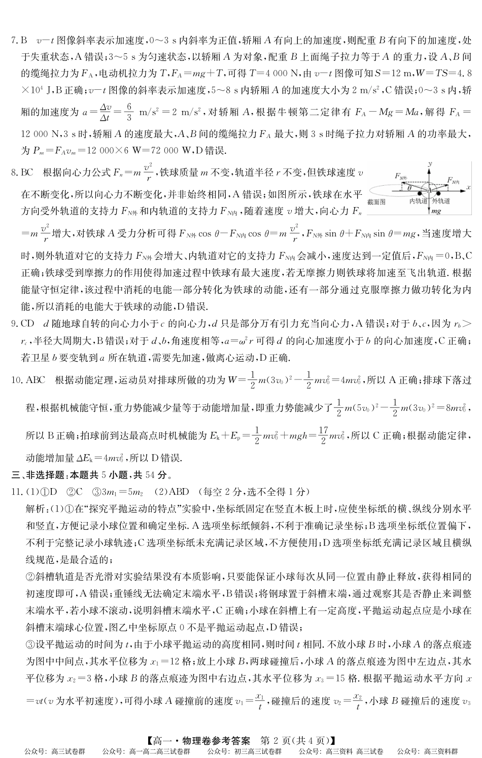 2024-2025学年第二学期高一期末教学质检（纵横文化）5466A 物理答案.pdf_第2页