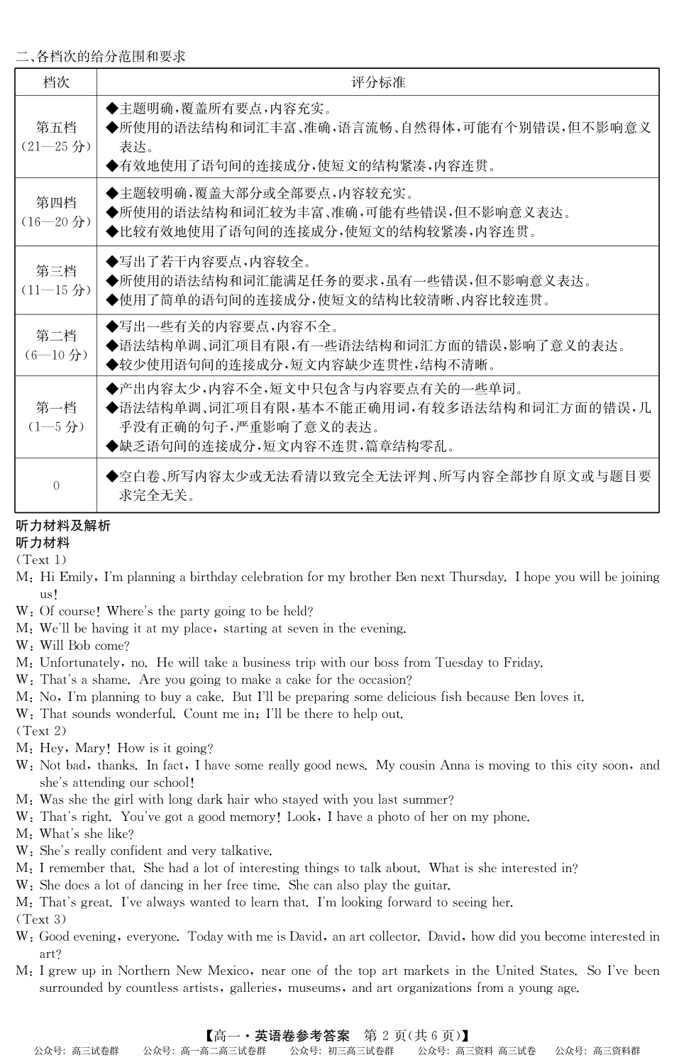 2024-2025学年第二学期高一期末教学质检（纵横文化）5466A 英语答案.pdf_第2页