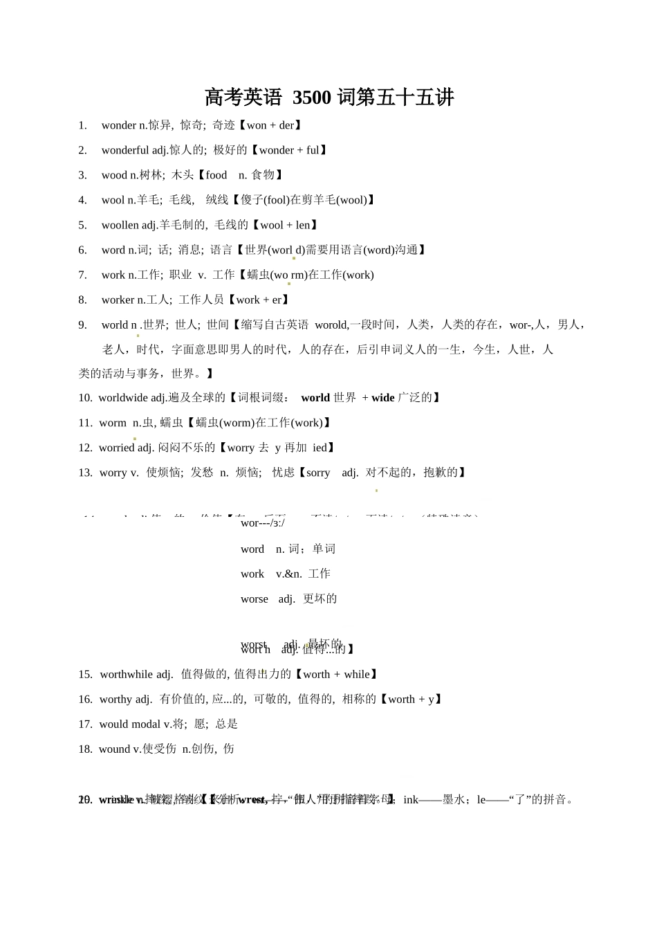 2025版60天搞定英语 高考英语冲刺词汇快速提升-高考英语3500单词第55讲（单词速记与拓展）.docx_第1页