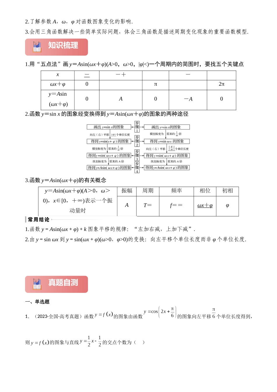 2025年高考数学一轮复习讲义之专题25 函数y＝Asin(ωx＋φ)的图象及应用原卷版.docx_第2页